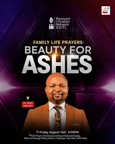 Flyer: Family Life Prayers: Beauty for Ashes, Friday 14 August, 5 PM