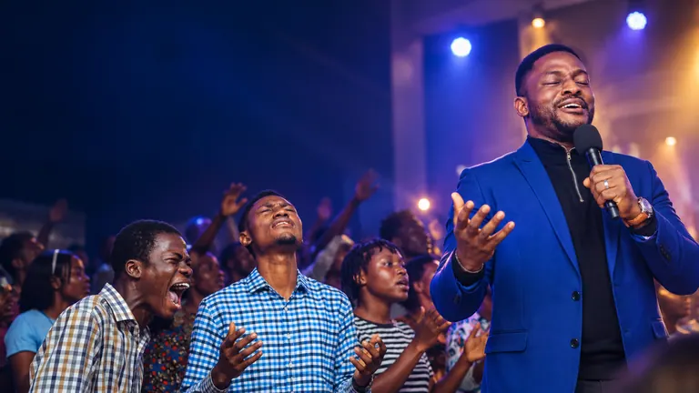 Worshippers lifting their hands in prayer